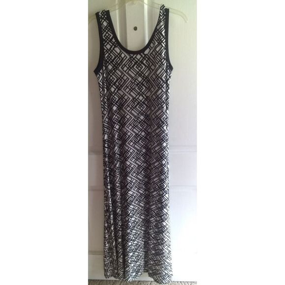 Calvin Klein Maxi Dress‎ black & white dress Sleeveless Geometric Long Size 8 - Picture 5 of 5